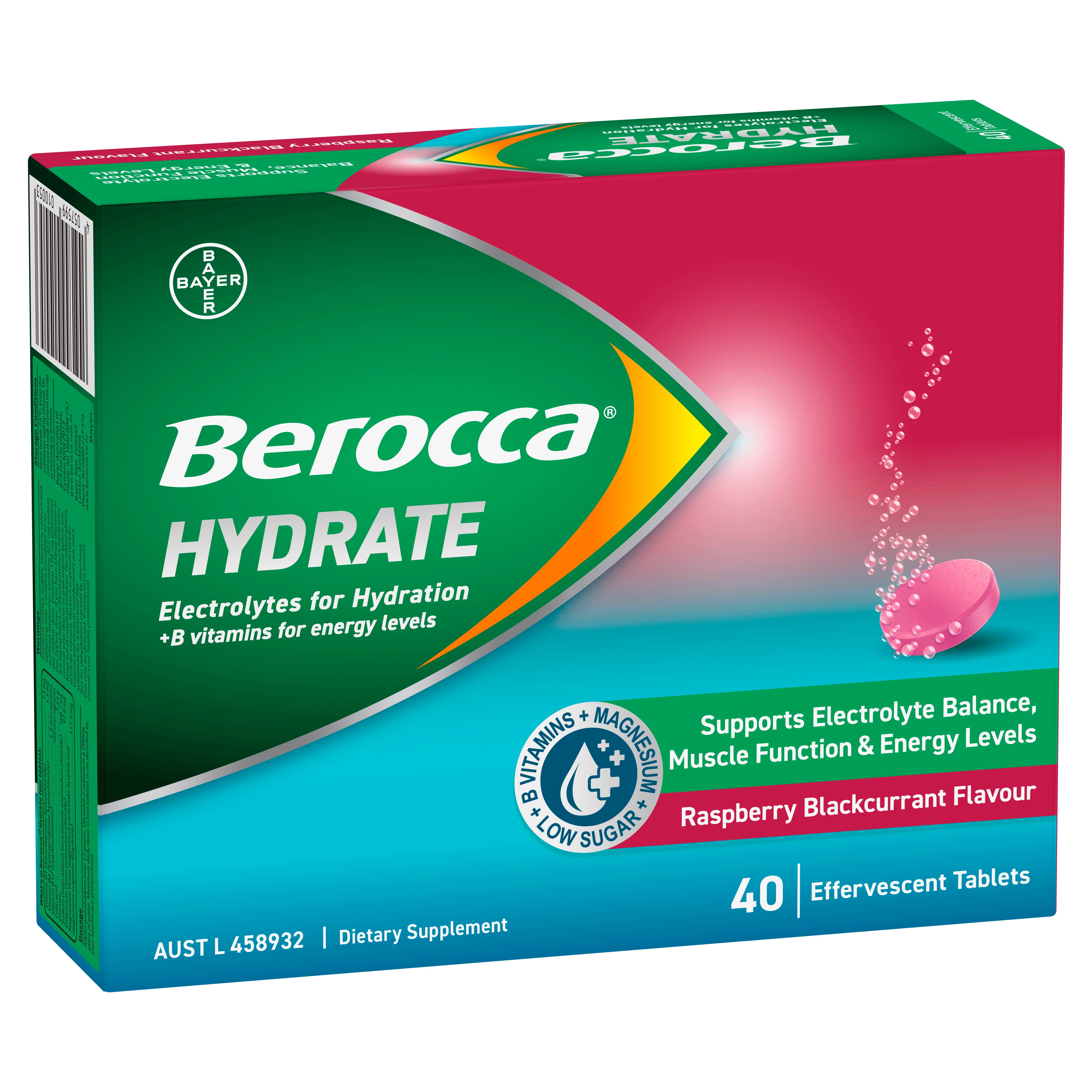 Berocca Hydrate Raspberry Blackcurrant Flavour Effervescent Tablets