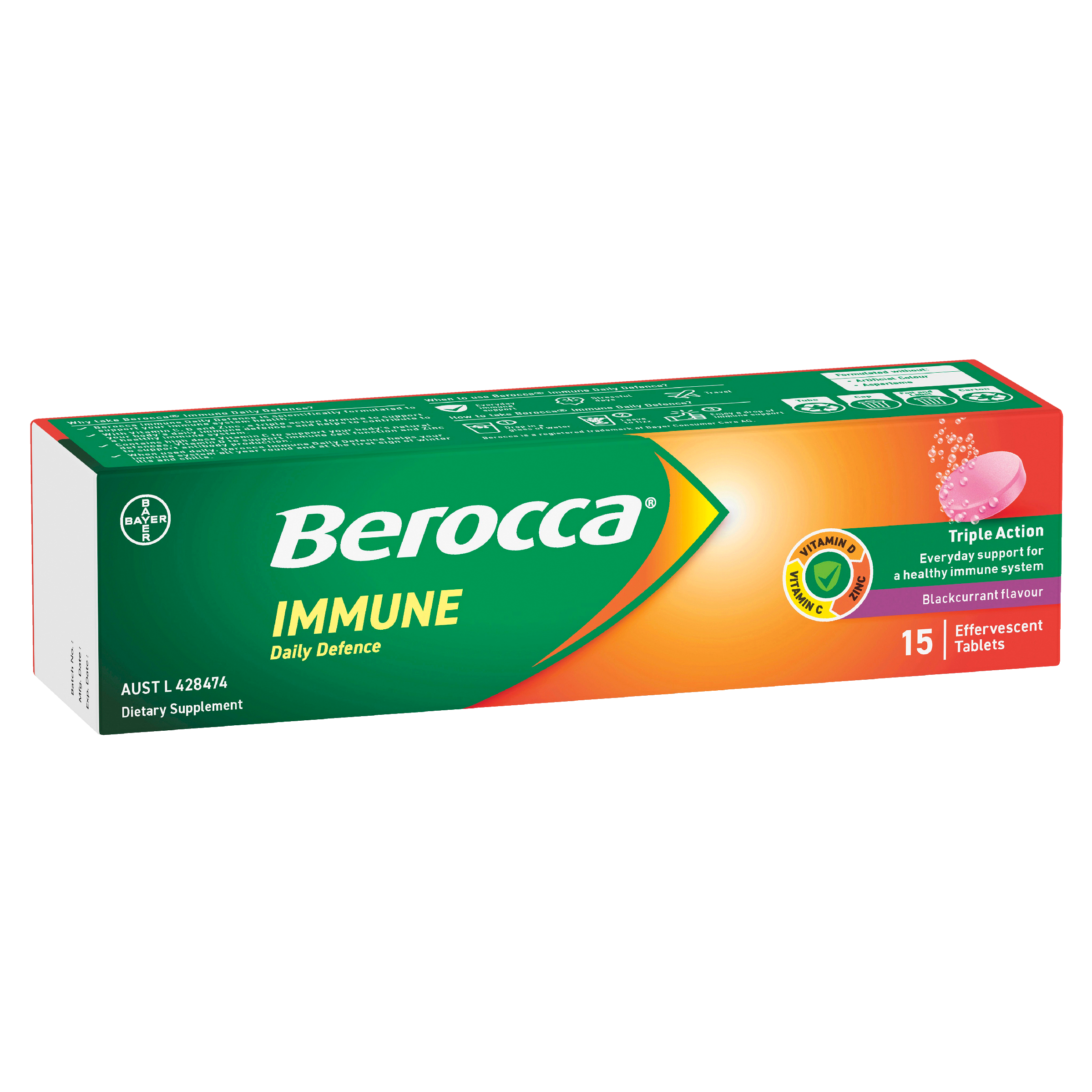 Berocca Immune Daily Defence Blackcurrant Flavour Effervescent Tablet