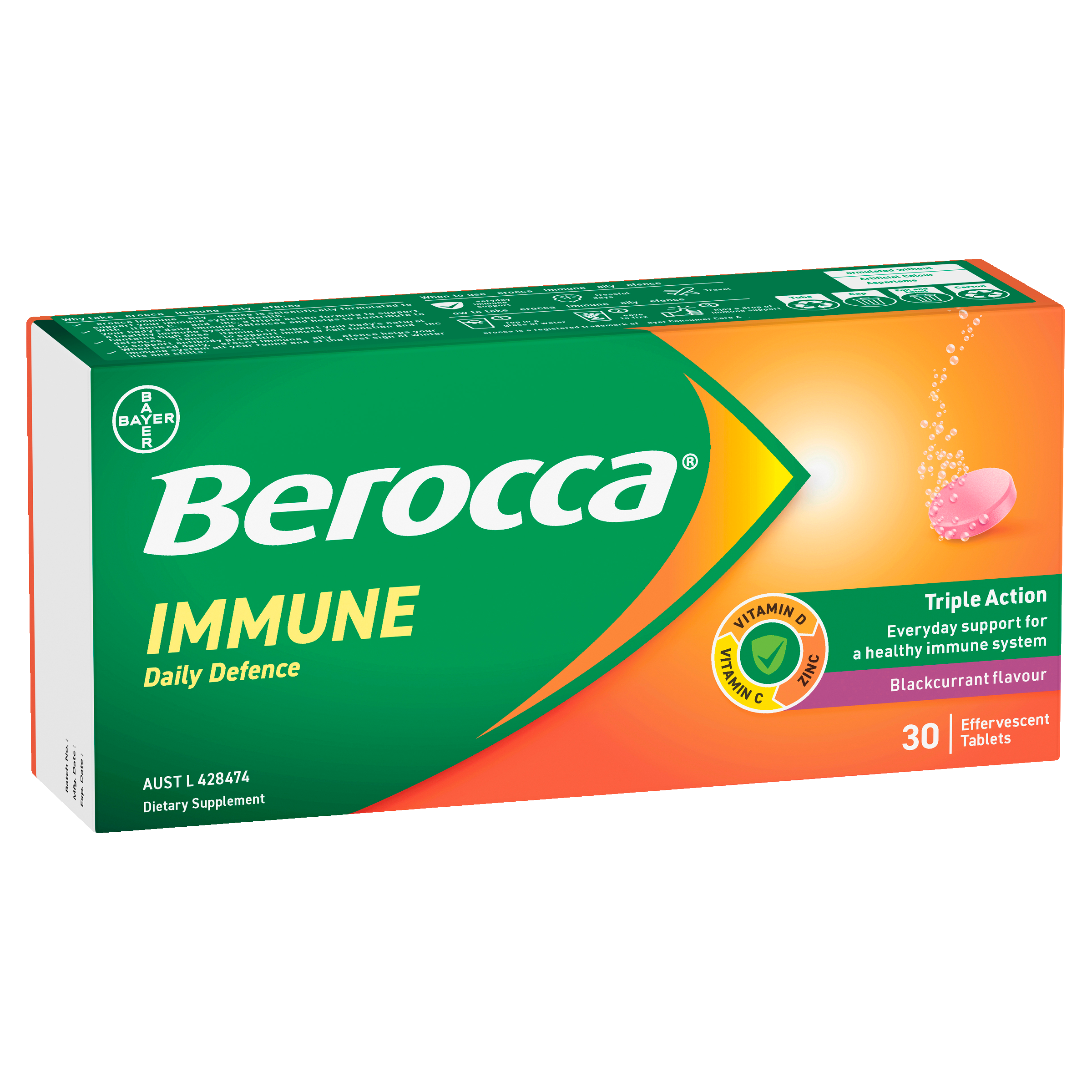 Berocca Immune Daily Defence Blackcurrant Flavour Effervescent Tablet
