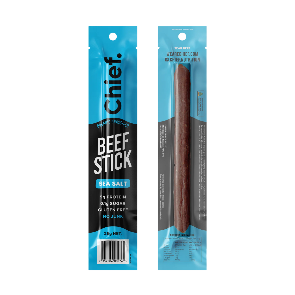 Chief Organic Beef Stick - Sea Salt