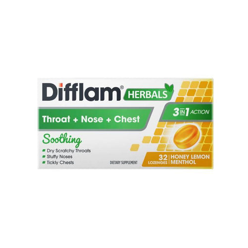Difflam Herbals Throat + Nose + Chest Soothing Lozenges - Honey Lemon Menthol