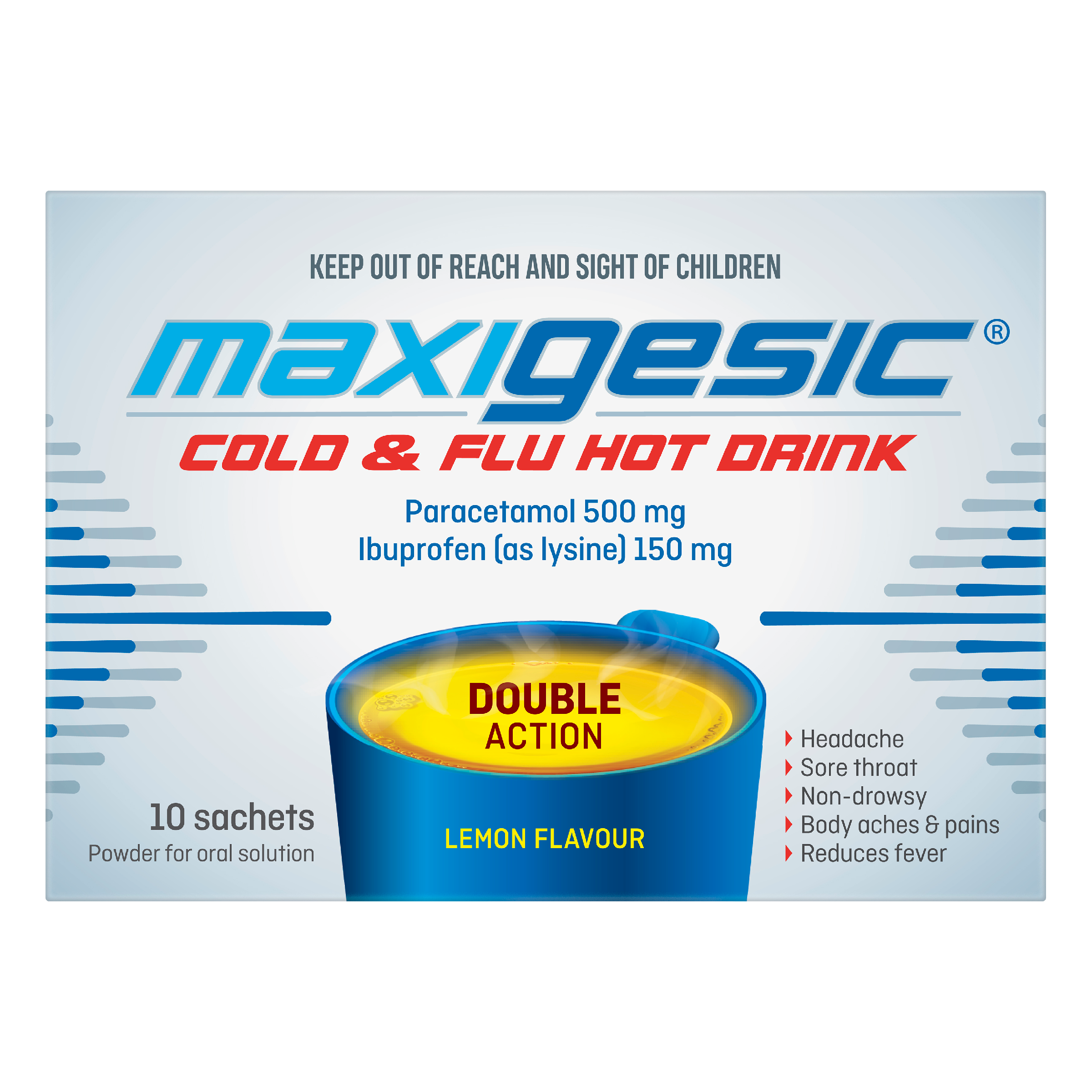 Maxigesic Cold & Flu Hot Drink Double Action - Lemon Flavour