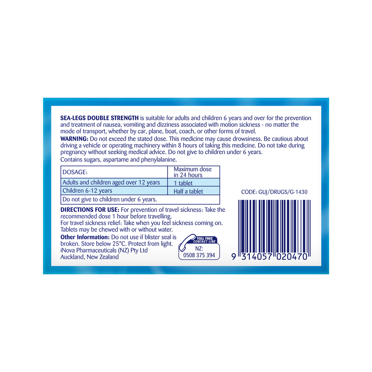 Sea-Legs Travel Sickness Prevention - Double Strength
