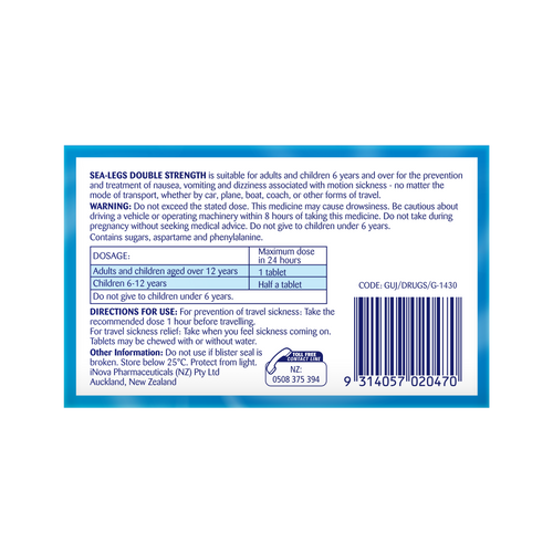 Sea-Legs Travel Sickness Prevention - Double Strength