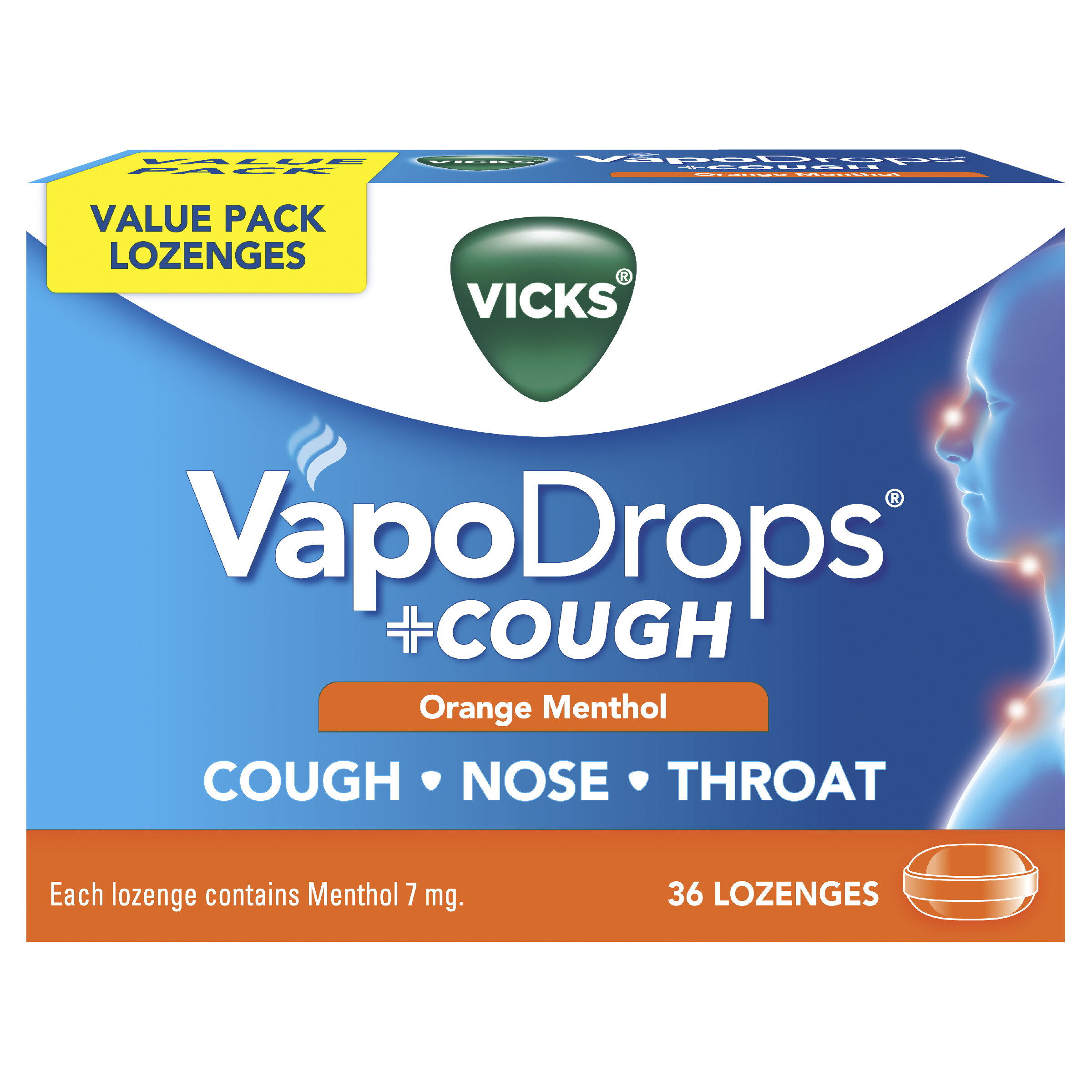 Vicks VapoDrops + Cough - Orange Menthol