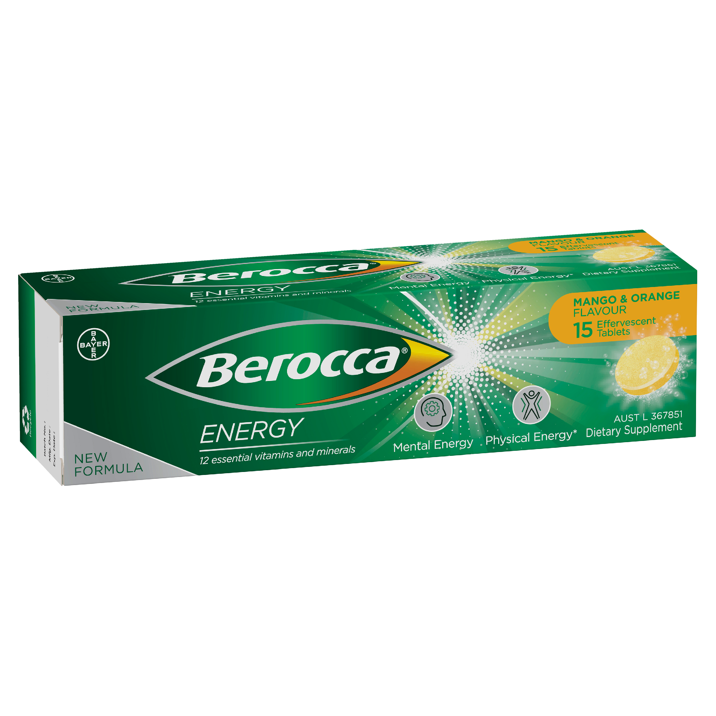 Berocca Energy Mango & Orange Flavour Effervescent Tablets