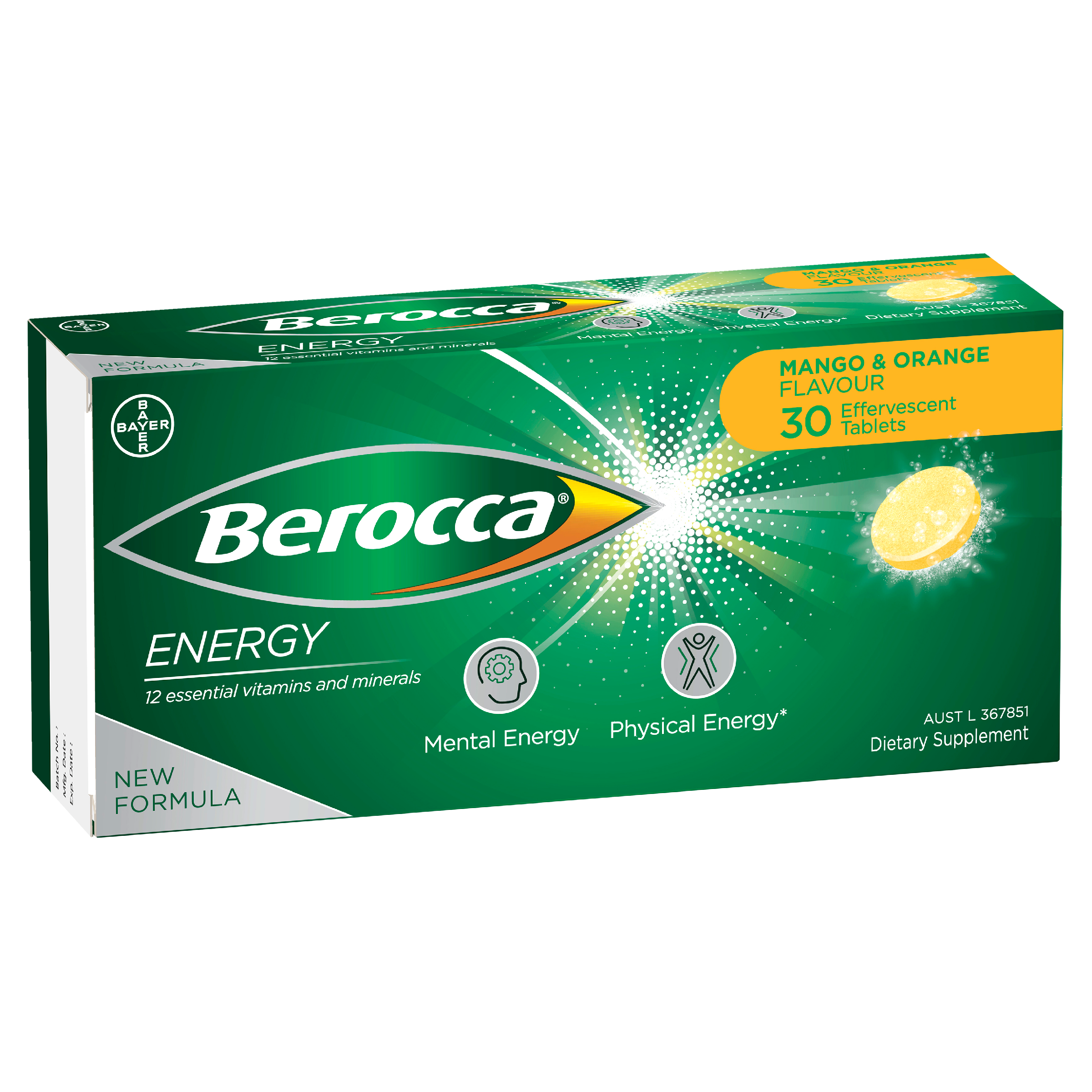 Berocca Energy Mango & Orange Flavour Effervescent Tablets