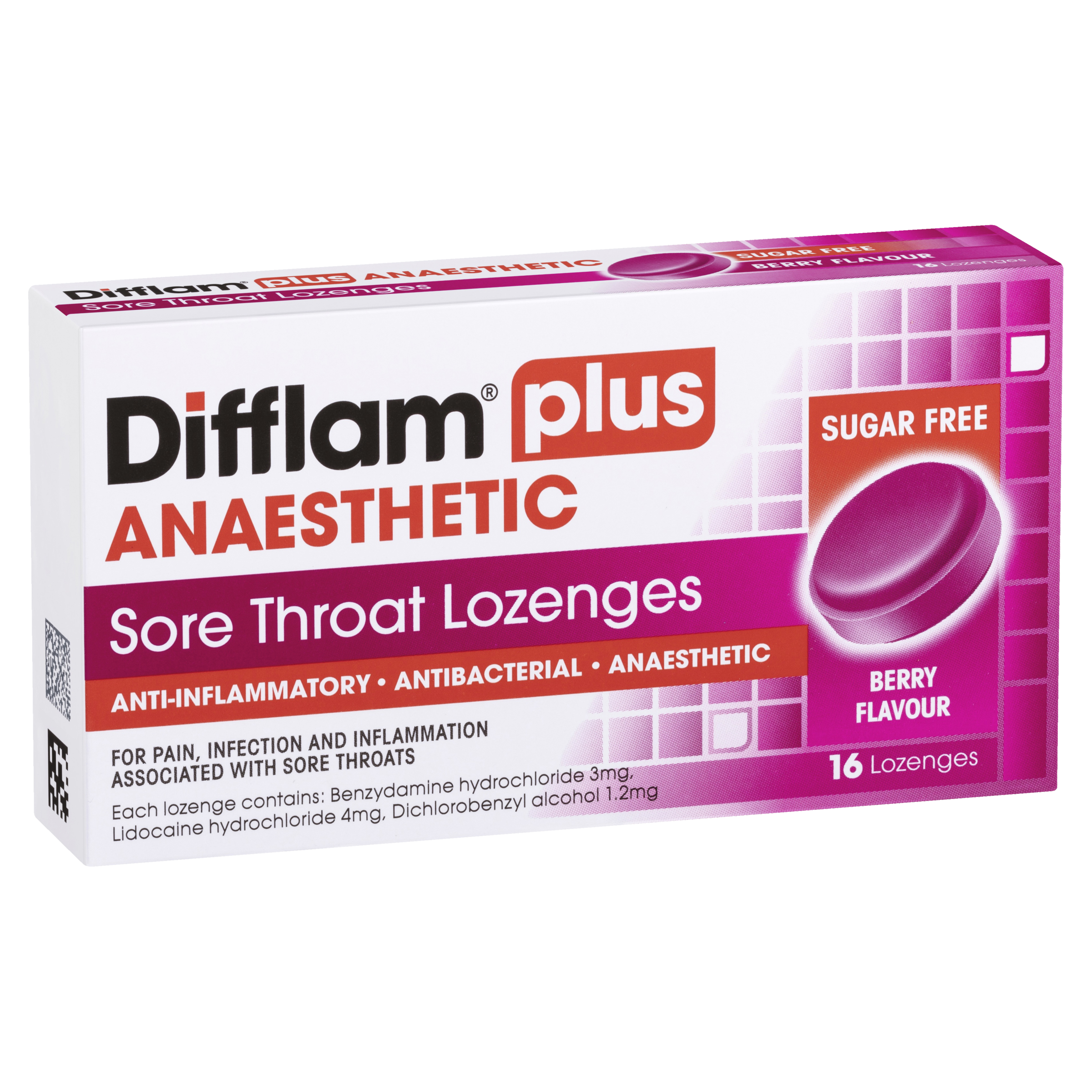Difflam Plus Anaesthetic Sore Throat Lozenges - Wild Berry Flavour