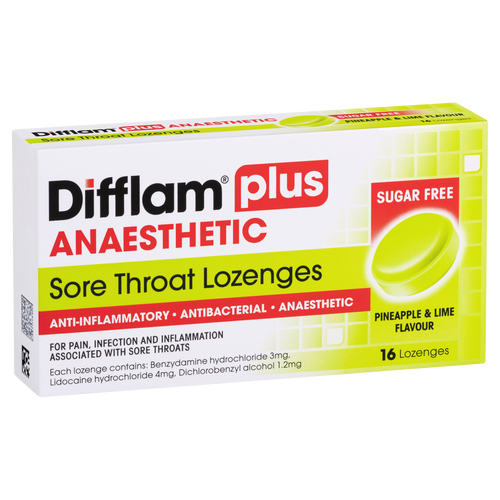 Difflam Plus Anaesthetic Sore Throat Lozenges - Pineapple & Lime Flavour