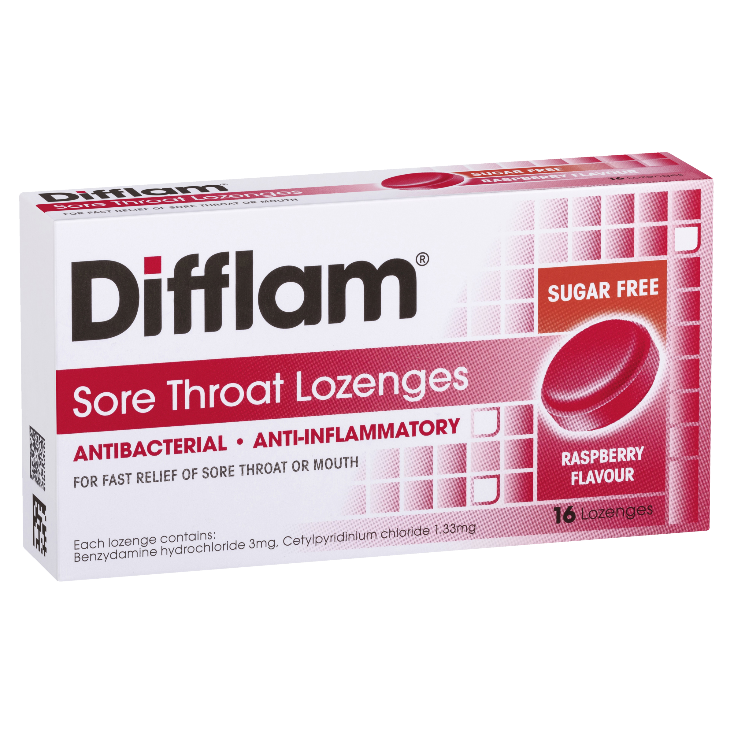 Difflam Sore Throat Lozenges - Raspberry Flavour