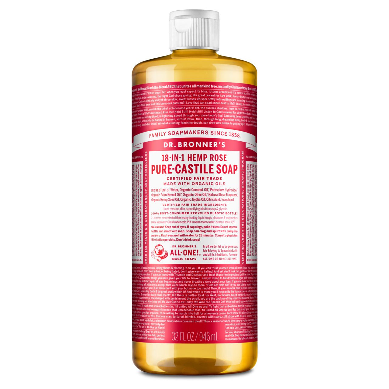 Dr. Bronner's Pure-Castile Liquid Soap - Rose