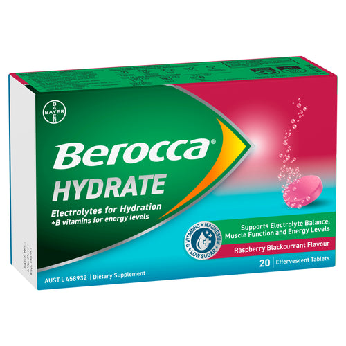 Berocca Hydrate Raspberry Blackcurrant Flavour Effervescent Tablets