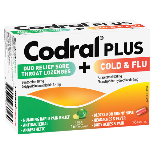 Codral Plus Duo Relief Sore Throat Lozenges + Cold & Flu