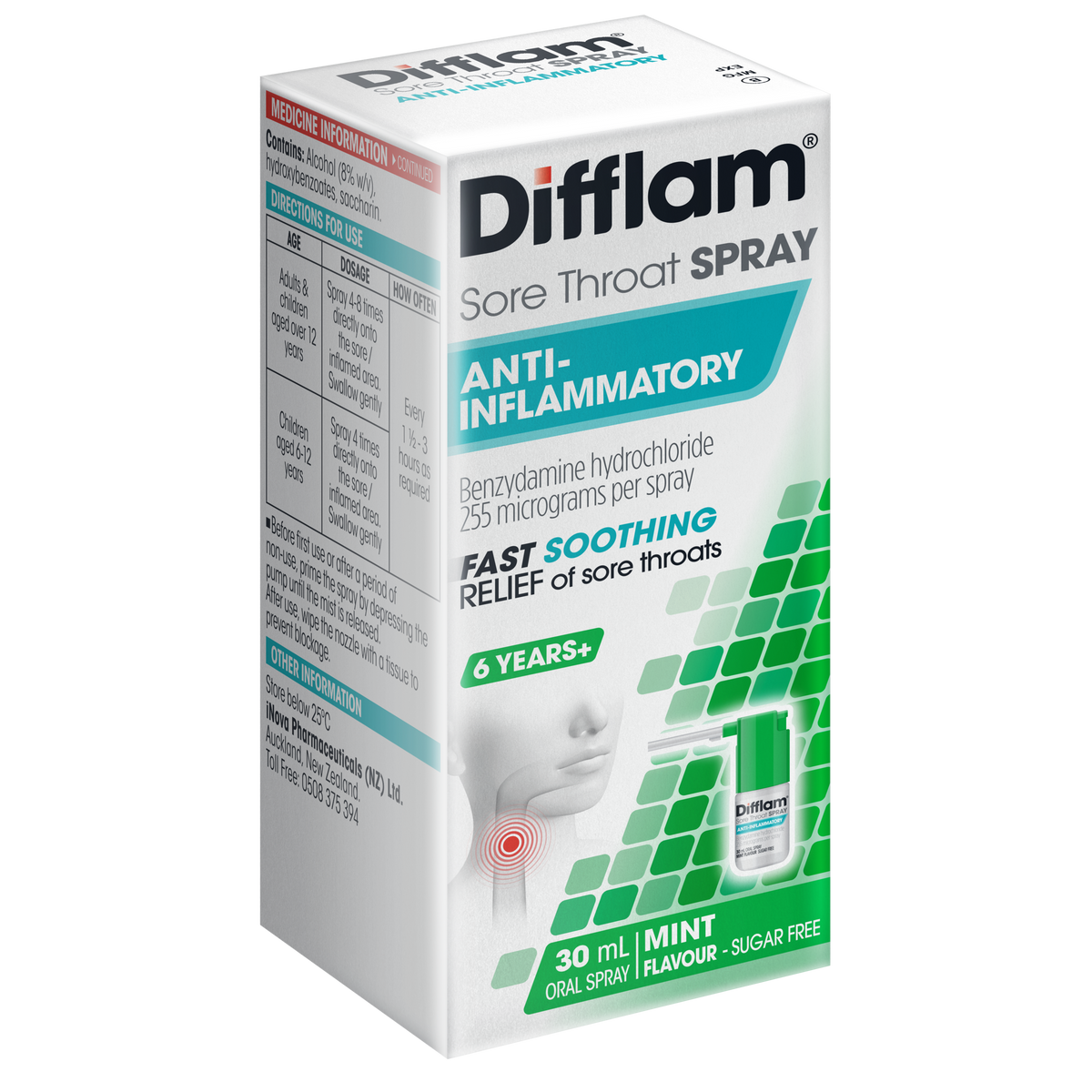 Difflam Sore Throat Spray - Mint Flavour - Net Pharmacy