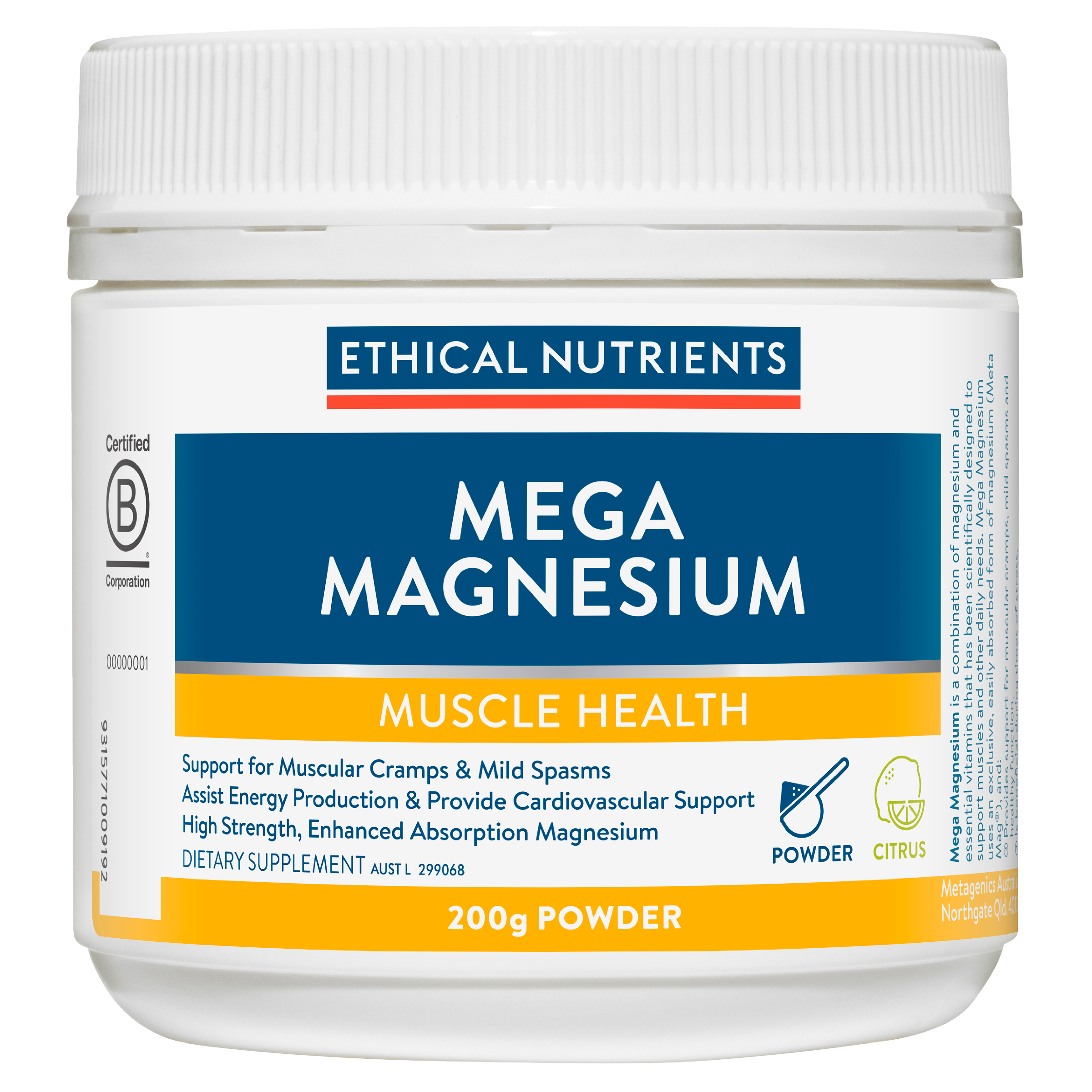 Ethical Nutrients Mega Magnesium Powder - Citrus Flavour