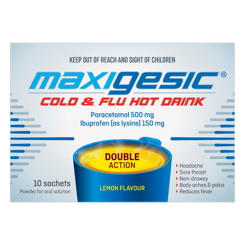 Maxigesic Cold & Flu Hot Drink Double Action - Lemon Flavour