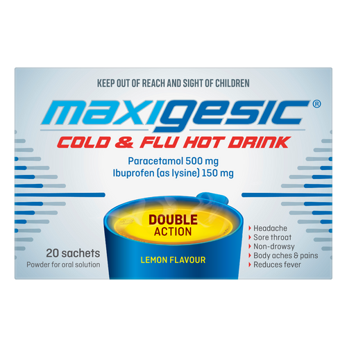 Maxigesic Cold & Flu Hot Drink Double Action - Lemon Flavour