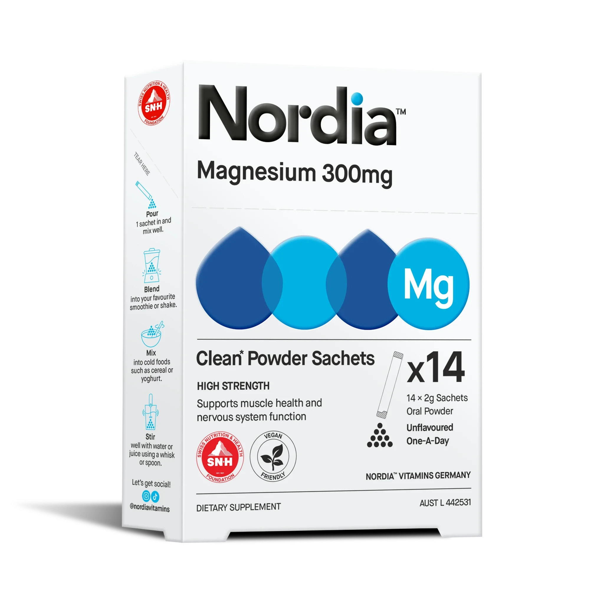Nordia Magnesium 300mg Clean Powder Sachets