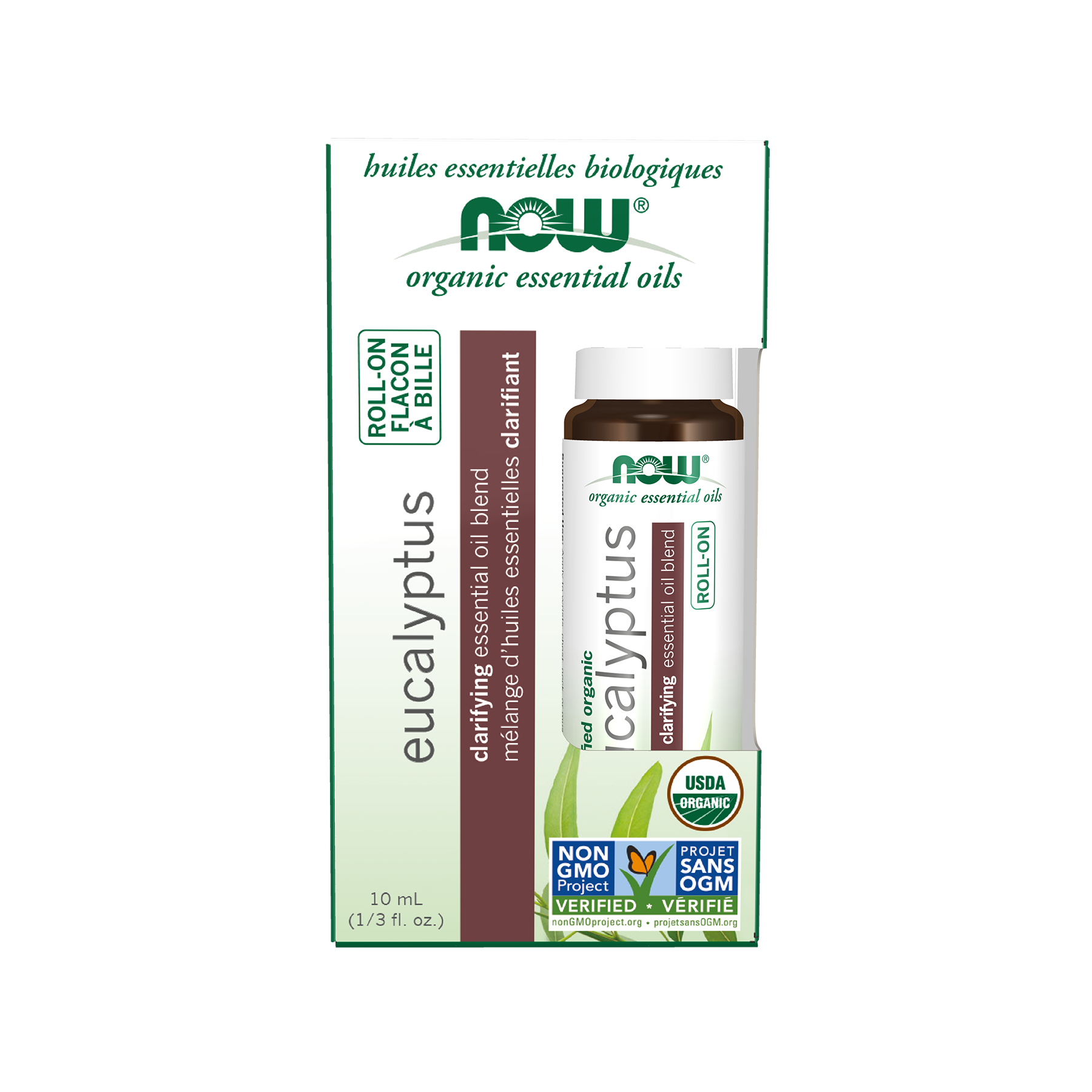 NOW Organic Essential Oils Roll-On Eucalyptus - Clarifying Blend