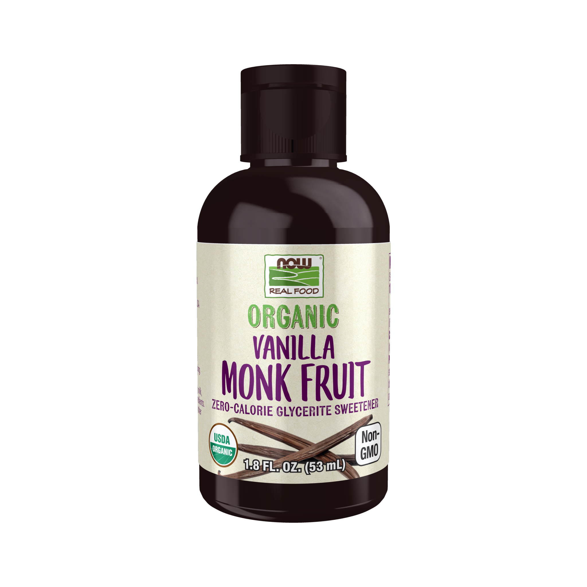 NOW Real Food Monk Fruit Zero-Calorie Glycerite Sweetener Organic, Vanilla