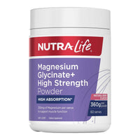 Nutra-Life Magnesium Glycinate + High Strength Powder - Natural Berry Flavour