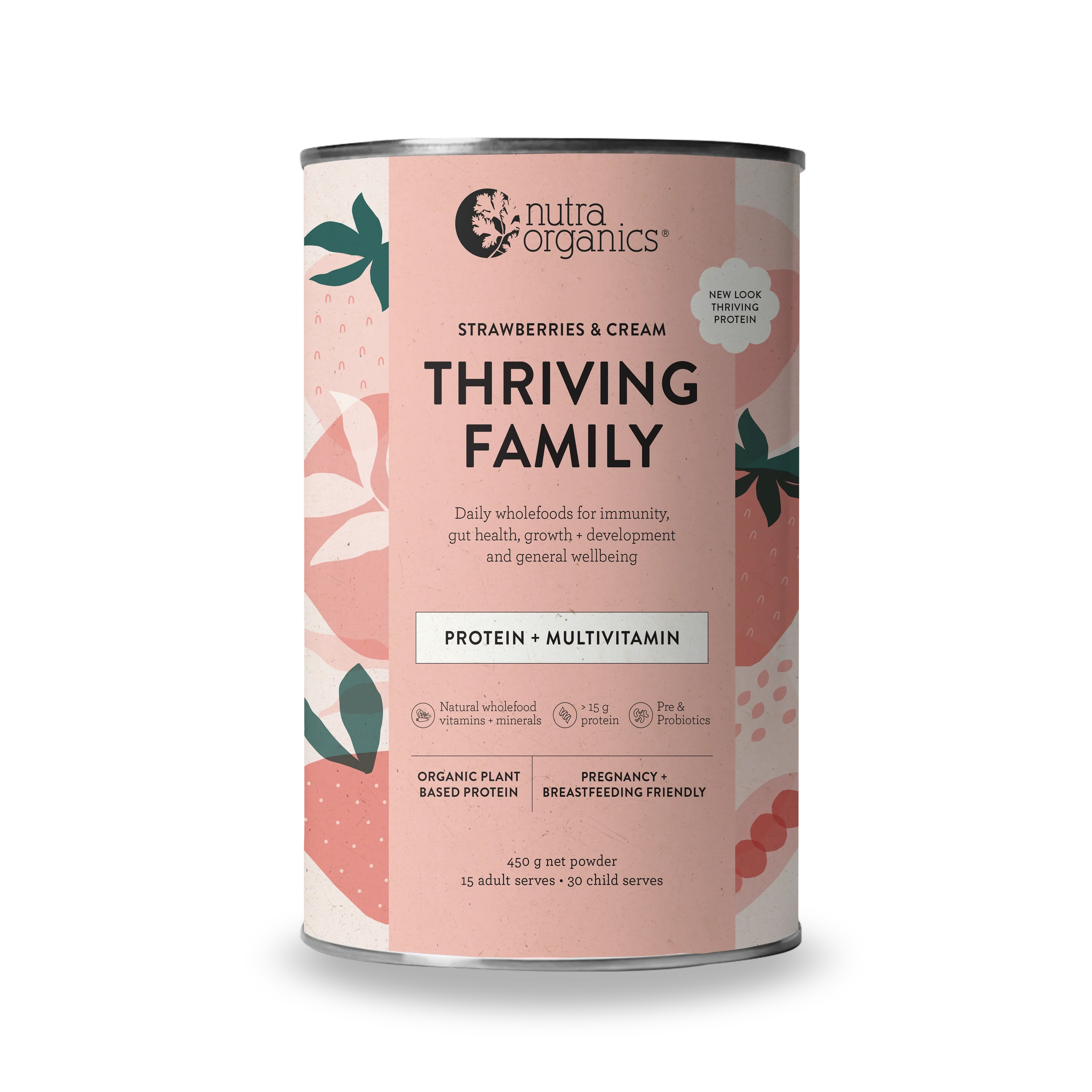 Nutra Organics Thriving Family Protein + Multivitamin - Strawberries & Cream