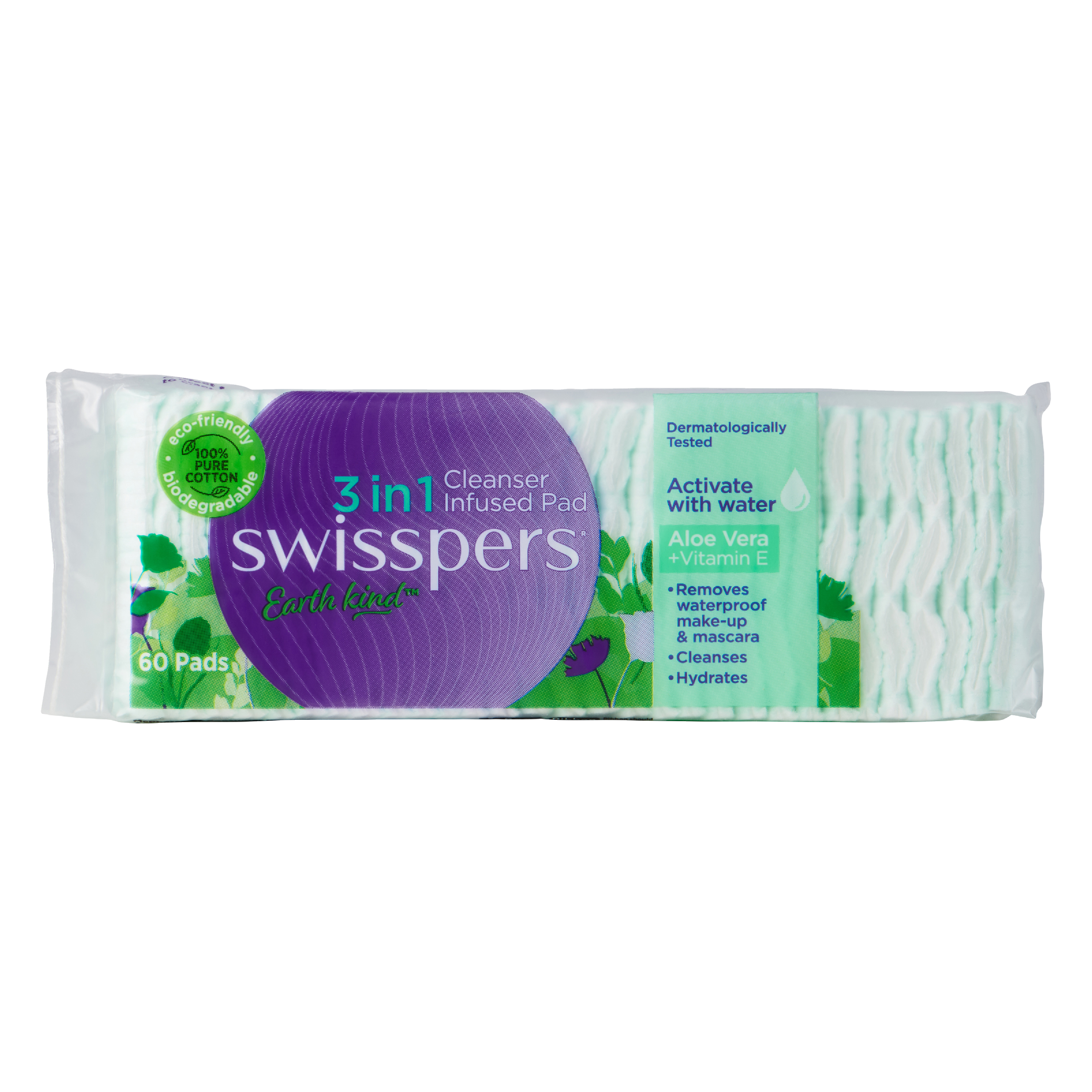 Swisspers Earth Kind 3 in 1 Cleanser Infused Pads - Aloe Vera