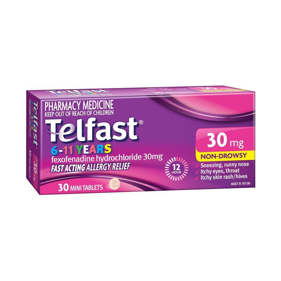 Telfast 6-11 Years 30mg Non-Drowsy Fast Acting Hayfever Allergy Relief