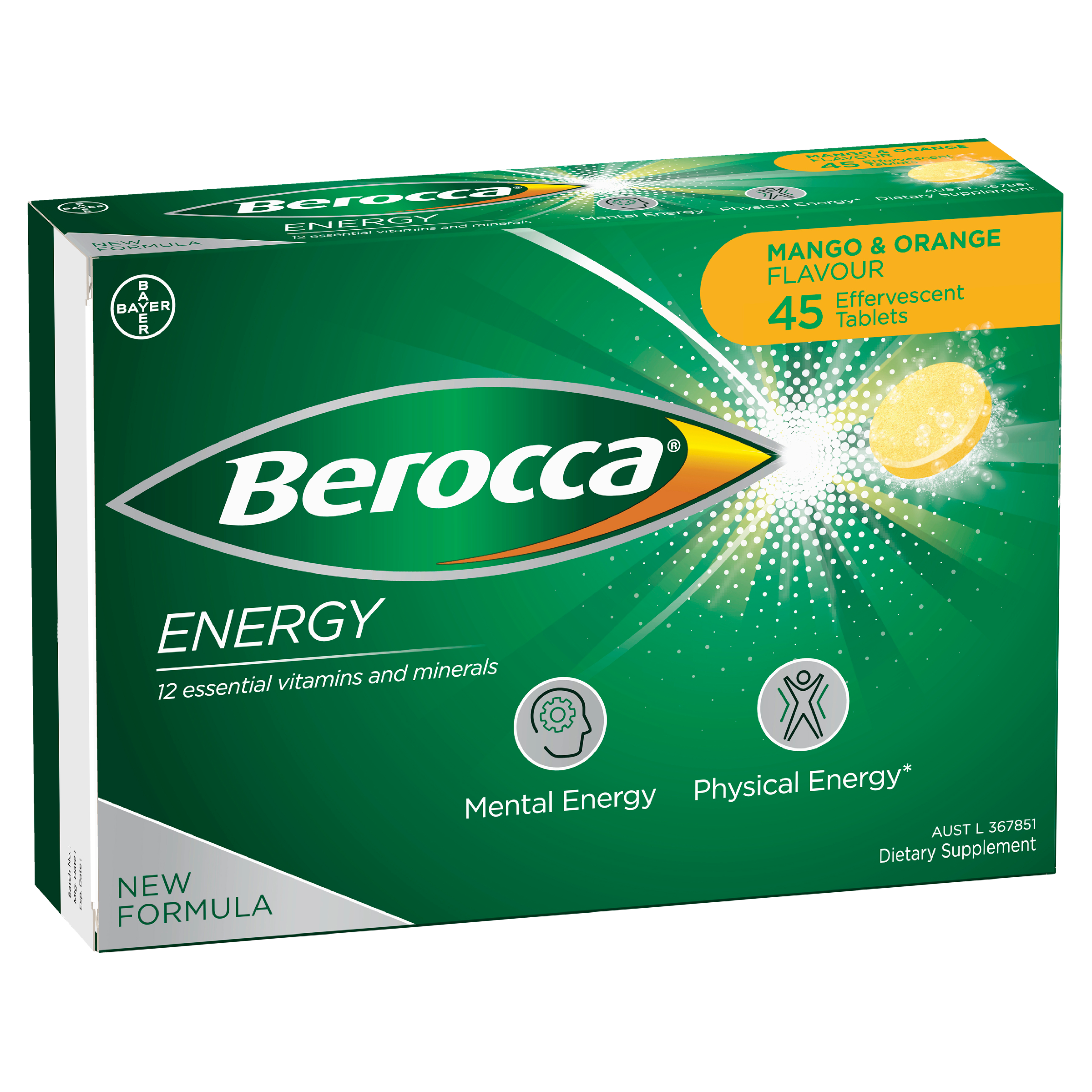 Berocca Energy Mango & Orange Flavour Effervescent Tablets