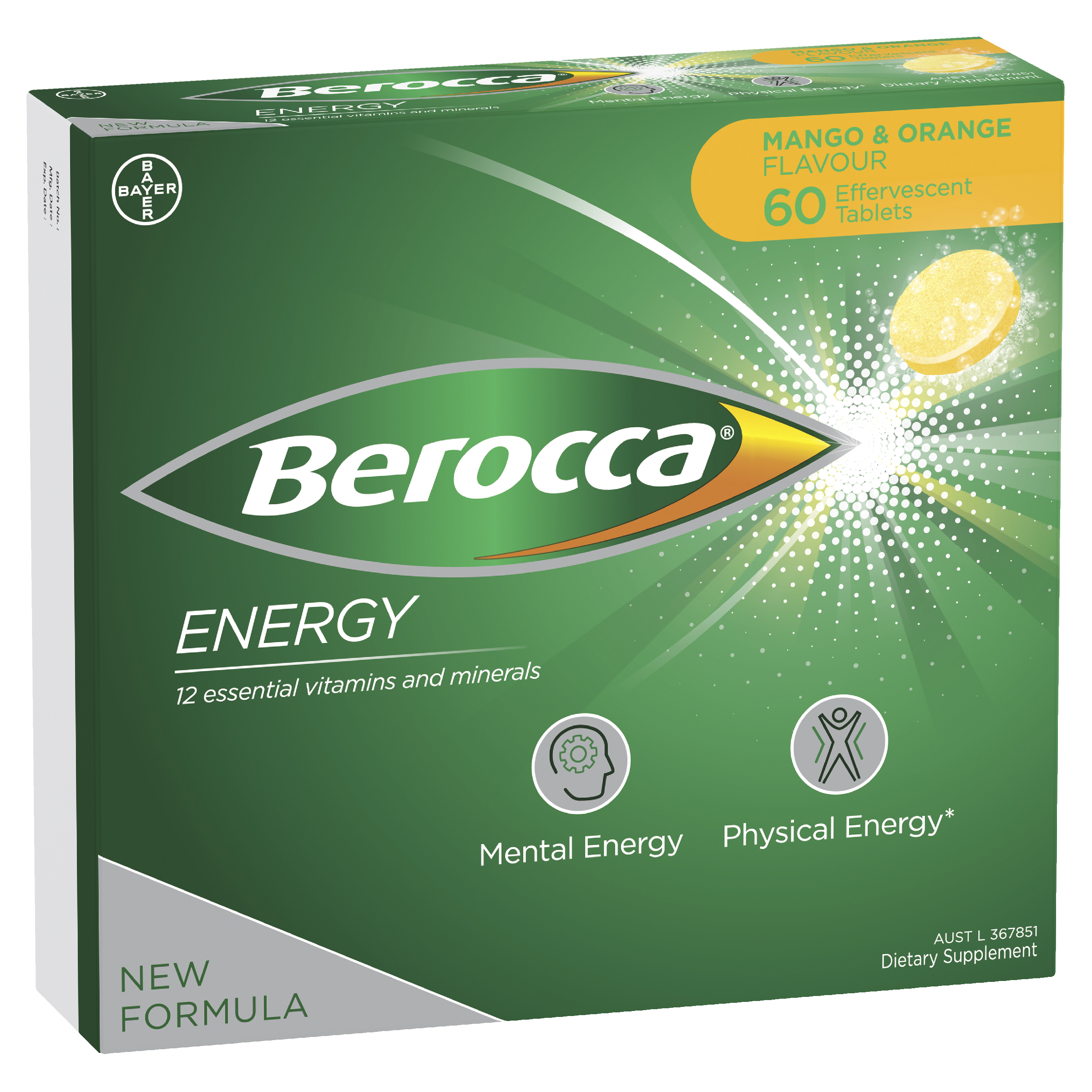 Berocca Energy Mango & Orange Flavour Effervescent Tablets