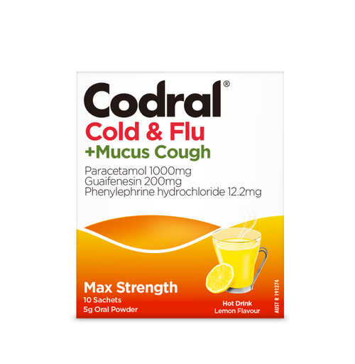 Codral Cold & Flu + Mucus Cough Hot Drink Lemon Flavour