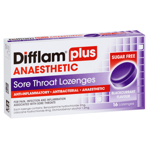 Difflam Plus Anaesthetic Sore Throat Lozenges - Blackcurrant Flavour