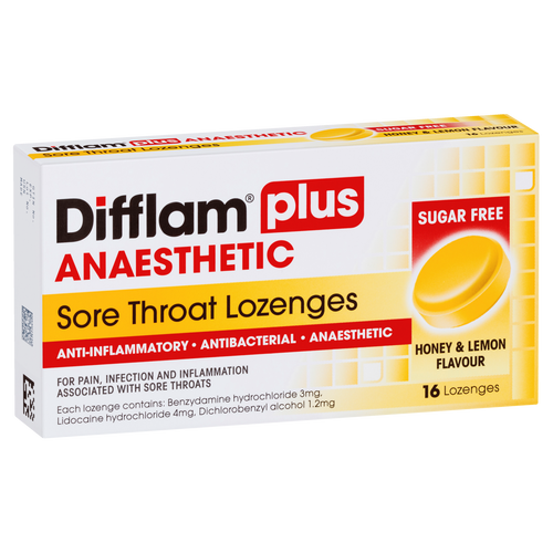 Difflam Plus Anaesthetic Sore Throat Lozenges - Honey & Lemon Flavour