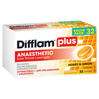 Difflam Plus Anaesthetic Sore Throat Lozenges - Honey & Lemon Flavour