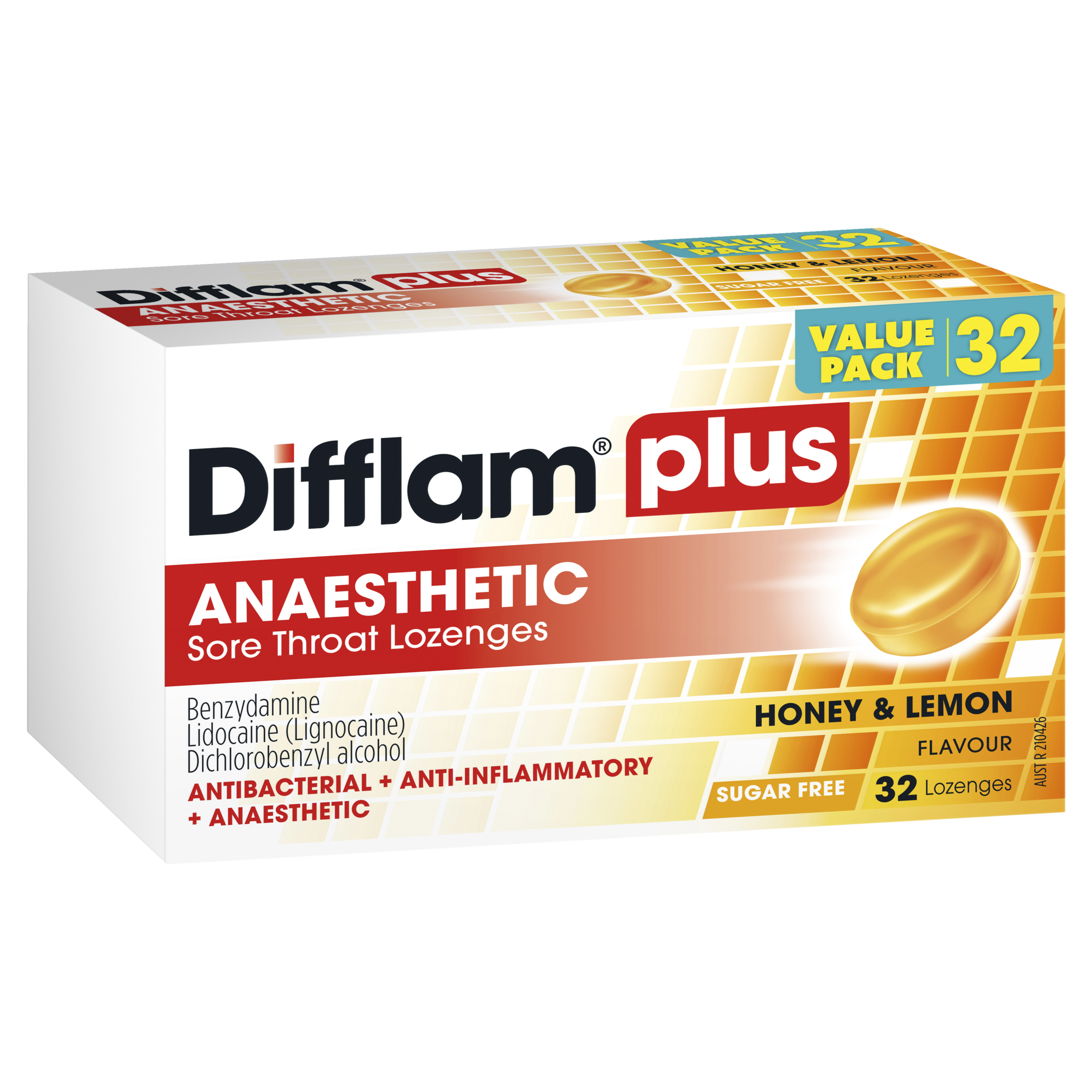Difflam Plus Anaesthetic Sore Throat Lozenges - Honey & Lemon Flavour