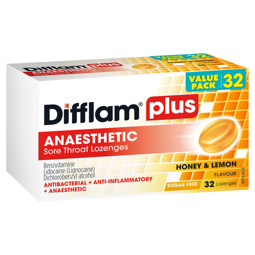 Difflam Plus Anaesthetic Sore Throat Lozenges - Honey & Lemon Flavour