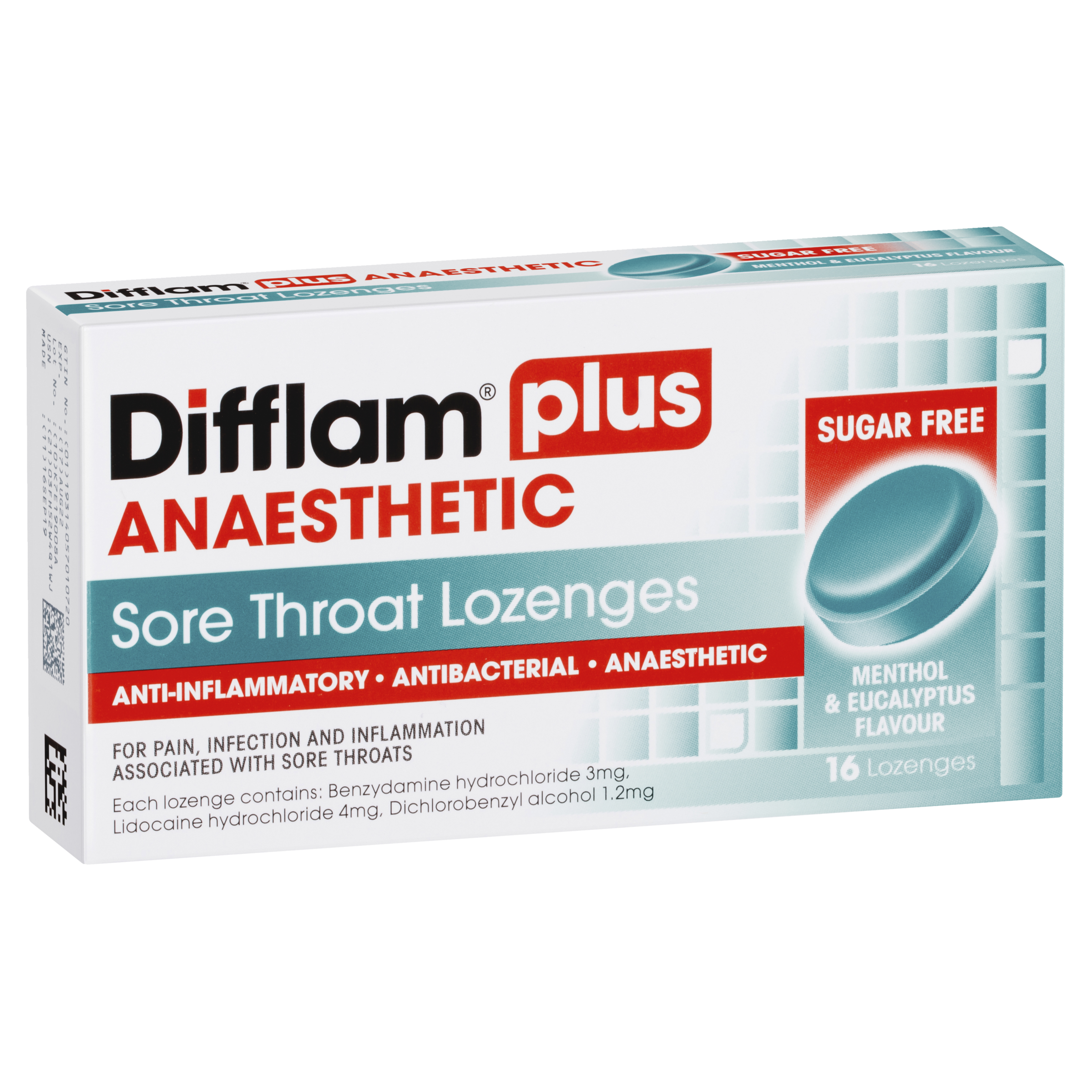 Difflam Plus Anaesthetic Sore Throat Lozenges - Menthol & Eucalyptus Flavour