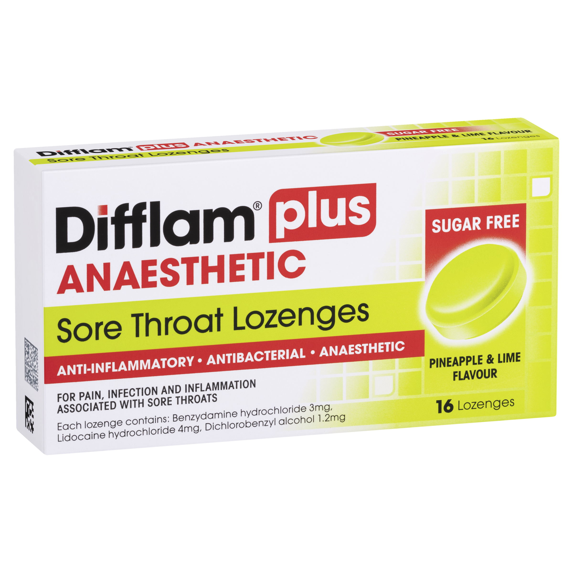 Difflam Plus Anaesthetic Sore Throat Lozenges - Pineapple & Lime Flavour