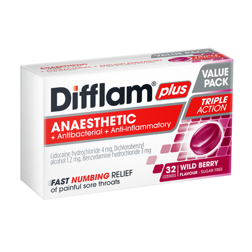 Difflam Plus Anaesthetic Sore Throat Lozenges - Wild Berry Flavour