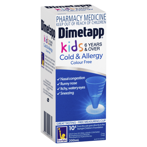 Dimetapp Kids Cold & Allergy Oral Liquid - Colour Free