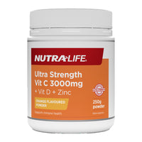 Nutra-Life Ultra Strength Vit C 3000mg + Vit D + Zinc Powder