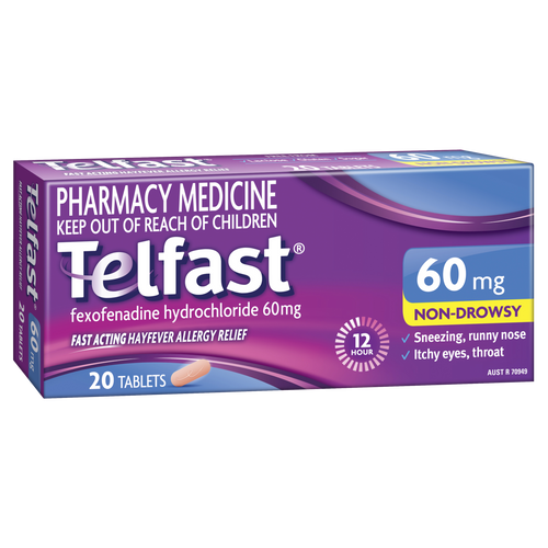 Telfast 60mg Non-Drowsy Fast Acting Hayfever Allergy Relief