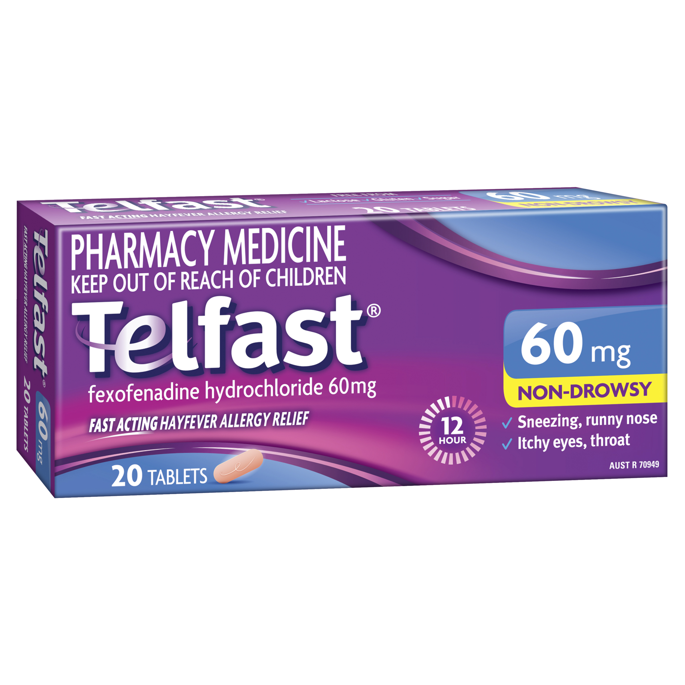 Telfast 60mg Non-Drowsy Fast Acting Hayfever Allergy Relief